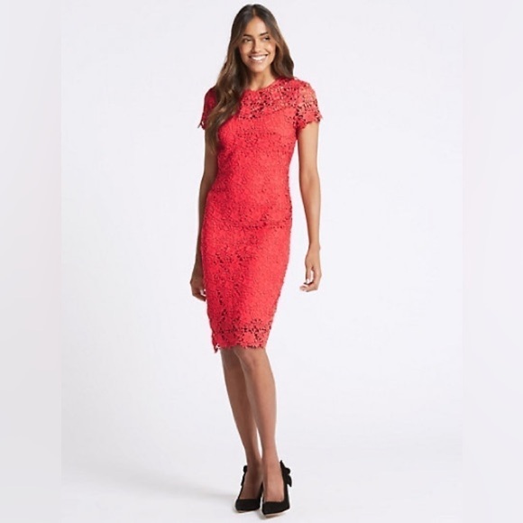 M&S Collection • Lace Sheath Short Sleeve Bodycon Midi Dress - Picture 2 of 16